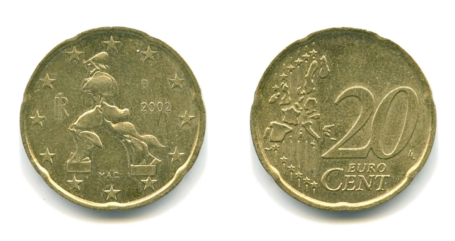 Монеты Италии регулярного выпуска образца 2002 года