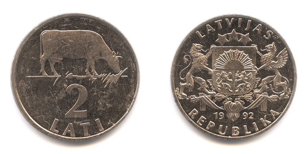 Монеты Латвии 1922 и 1992 гг. выпуска
