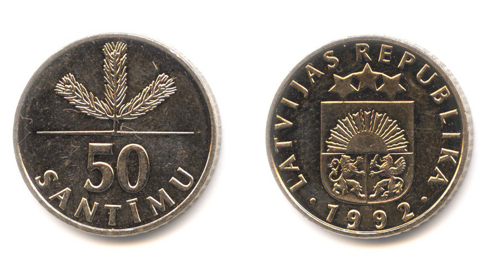 Монеты Латвии 1922 и 1992 гг. выпуска