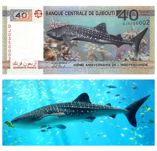 Джибути: 40 франков с китовой акулой