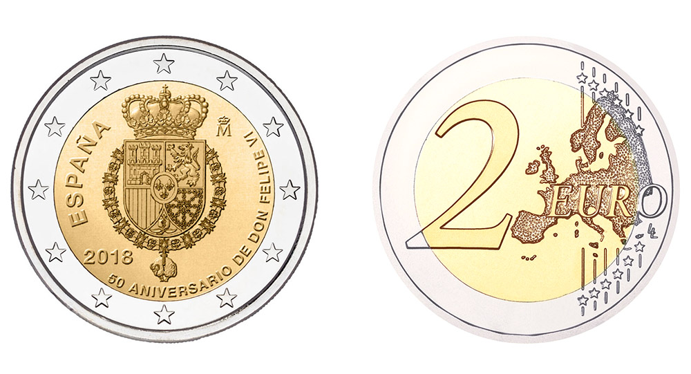 2 евро к 50-летию короля Испании Филиппа VI