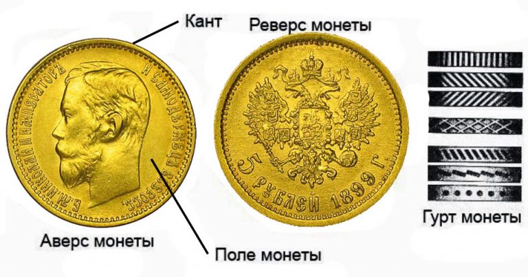 Части монеты: реверс, аверс, кант, гурт, буквы и типы — Moнeты России